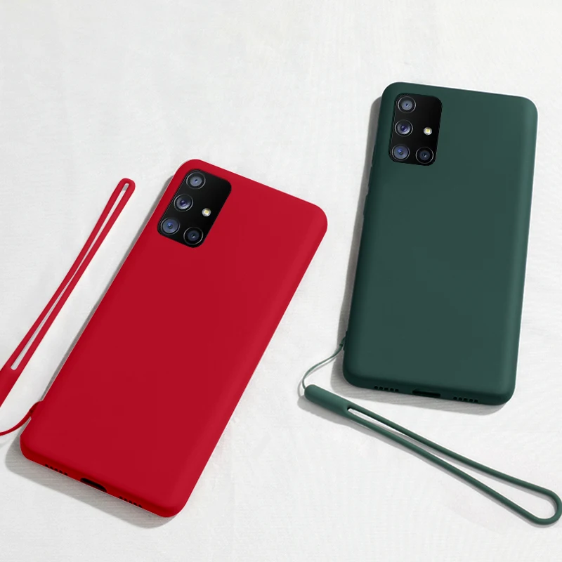 

For Samsung S20 FE Case Liquid Silicone Soft Case A51 A71 A70 A50 S20 Ultra S10 Note 10 Plus A20 A30 Wrist Strap Back Cover