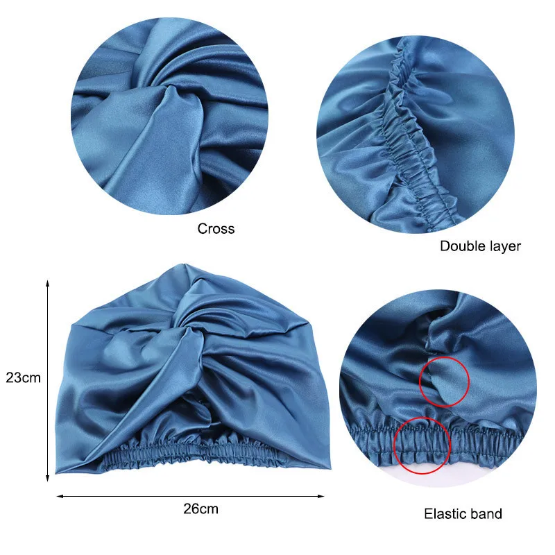 

Double Layer Silk Turban Bonnet For Women Muslim Inner Hijab Cross Twist Headwrap Cap Lady Night Sleep Hat Hair Care Chemo Caps