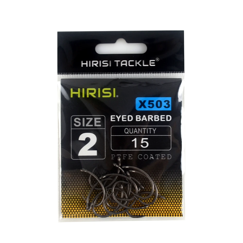 15pcs PTFE Coated High Carbon Stainless Steel Barbed Fish Hook With Eye X503 Fishing Accessories