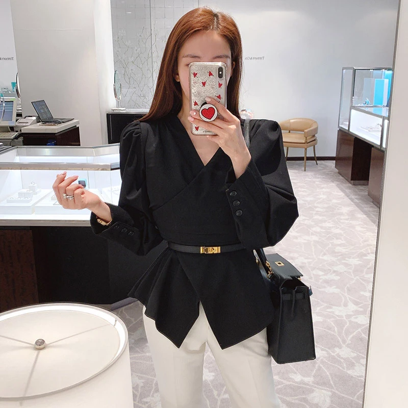 

Женская рубашка без рукавов, с V-образным вырезом и оборками, весна-осень