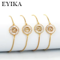 eyika hot sale classic a z initial copper letter charm bracelet pave cubic zirconia adjustable chain name bangle women jewelry