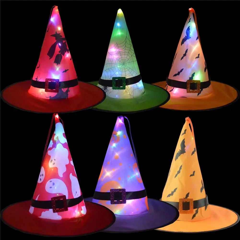 

5 PCS Halloween Glowing Witch Hat LED Lighted Ghost Hat Halloween Hanging Decoration For For Home Garden Lawn Yard