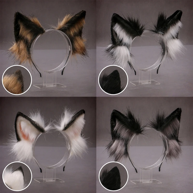 

Faux Fur Wolf Ears Headband Realistic Furry Animal Hair Hoop Cosplay Costume J78E