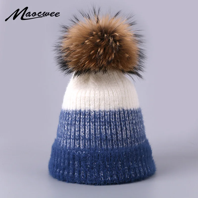 

Women Real Fur Pom Pom Hat Winter Warm Outdoor Windproof Beanie Hat Pompon Knitted Beanies For Women Man Winter Hats Bone Gorras
