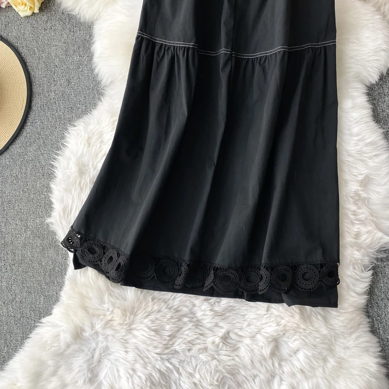 

Winter Irregular Lace Brim A-line Cotton Long Pleated Skirts Army Green Elegant High Low Calf Long Skirts