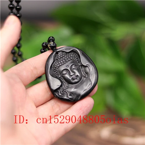 Натуральный черный зеленый китайский нефритовый Будда Кулон Бусы обсидиан