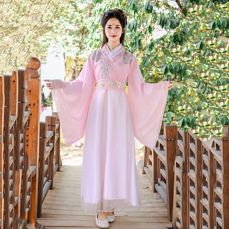 

Китайское традиционное платье Hanfu, женское розовое платье ханьфу, одежда принцессы старой династии ханьцев, сказочное платье ханьфу, праздн...