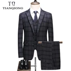 Бренд TIAN QIONG, 3 шт., мужской шерстяной клетчатый приталенный Свадебный костюм для жениха, высококачественное мужское платье, женская одежда
