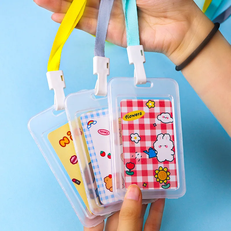 

1PC Cute Bear Transparent Badge Card Holder with Rope Nurse Doctor Exhibition Pull Key ID Name Card Badge Holder School Office