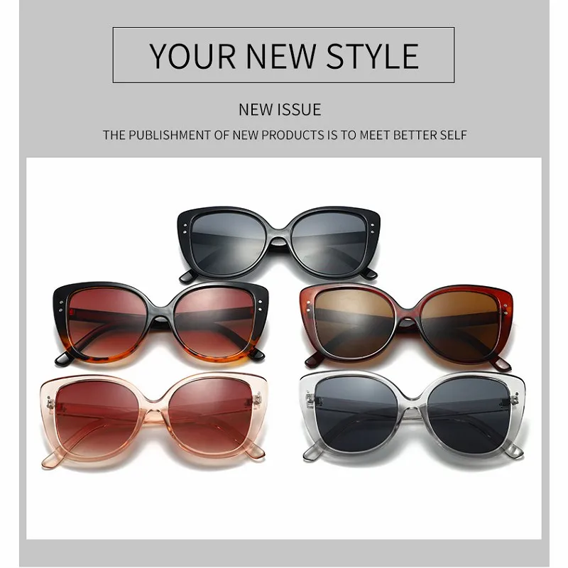 Очки солнцезащитные женские оверсайз с рисовой оправой кошачий глаз UV400 - купить