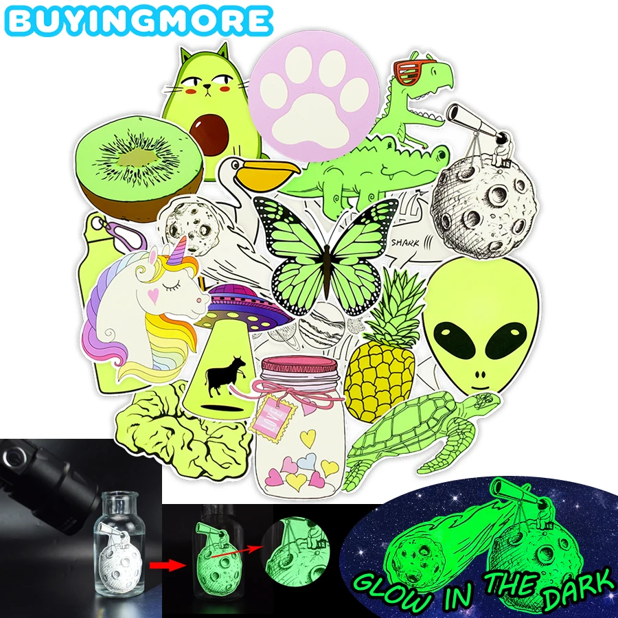 

10 to 100 PCS Laptop Stickers Cute Glow in the Dark Neon Kawaii Funny Sticker for Car Skateboard Moto Phone Case Vinyl Stickers