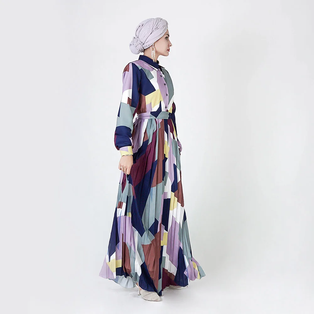 Женское платье с геометрическим рисунком мусульманское плиссированное кардиган