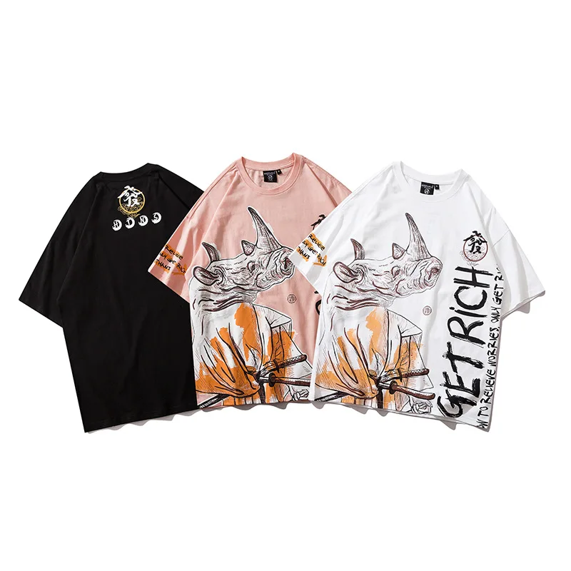 

Harajuku Spoof Cartoon Print Short Sleeve Tees Tops Unisex Summer Trend Hip Hop Streetwear Casual Loose 100% Cotton Tshirts Men