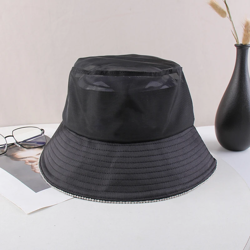 2021 new fashion rhinestone fisherman hat sunshade hat lady summer thin air permeable sunscreen outdoor leisure basin hat