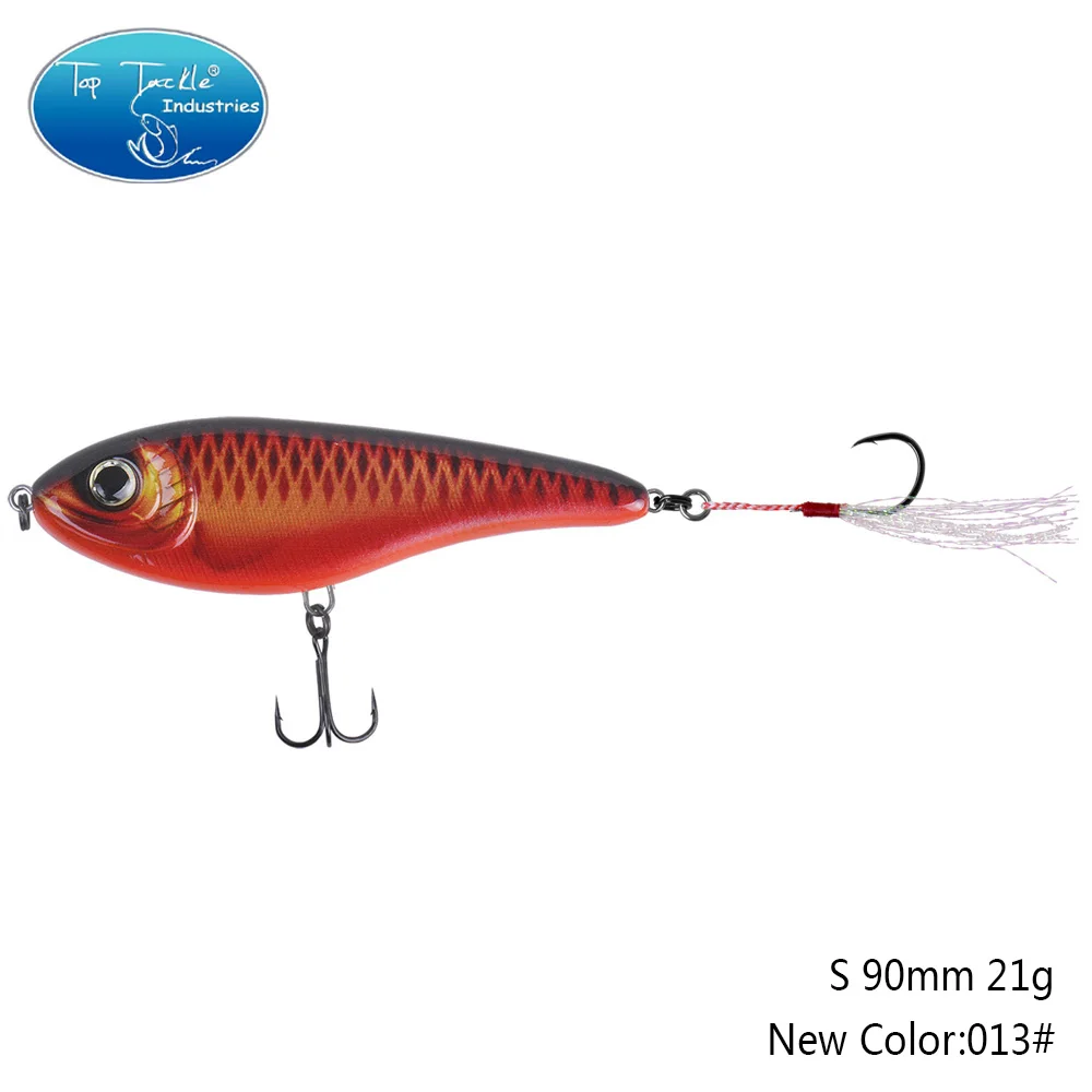 90mm 21g 013 90 мм 21 г цвета от 001 до 035 Тонущая Мускусная Щука искусственная рывковая приманка с одним крюком перьевая приманка для рыбалки - Цвет: 90mm 21g 013
