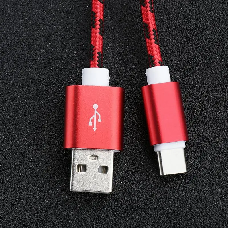 

Type-C USB Cable Nylon Braided Mobile Phone Charging Cable Fast Charging Cord Data Sync Charger Cable (Red, 1m)