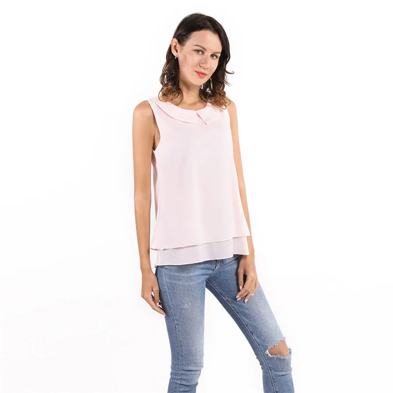 

2020 Summer New Fashion Sleeveless Large Size Shirt Chiffon Solid Color Blouse High Quality Odorless Loose Casual Top