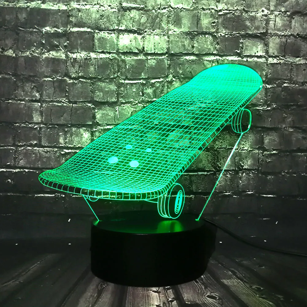 Спортивный скейтборд 3D светодиодный USB лампа трехмерные инновационные настольные компьютеры светильники RGB контроллер настроение сенсорный пульт дистанционного декора игрушка