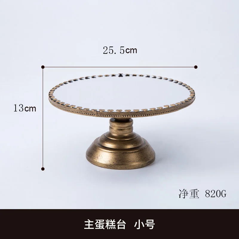 gold small size Золотое металическое украшение для дома стеклянный зеркальный лоток тарелка для фруктов - Цвет: gold small size