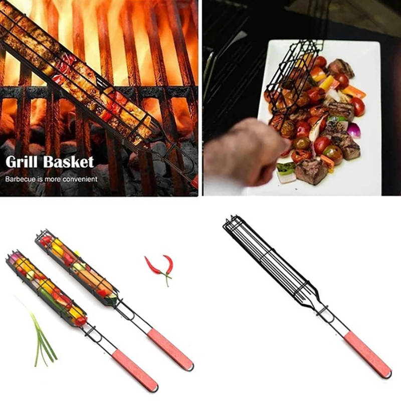 Регулируемая корзина для гриля Kabob с деревянной ручкой инструменты пикника и