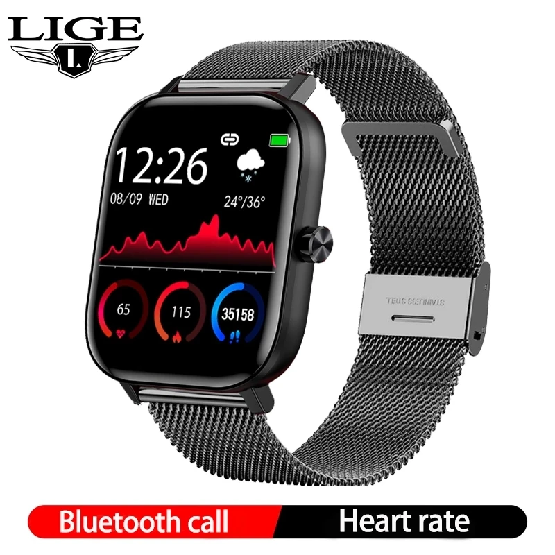 

LIGE Новый смарт-часы для мужчин модные часы сердечного ритма крови Давление мониторинг музыки Управление вызовов через Bluetooth спортивные умн...