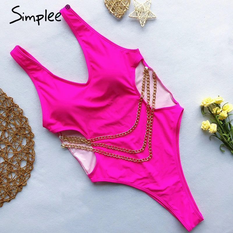 Женский купальник Simplee с цепочкой поясом цельный купальный костюм высоким