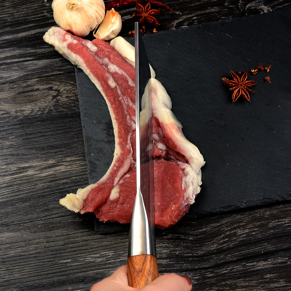 

Damask 7 Inch Stainless Steel Kitchen Knife Wood Handle Steel Head Chopping Knife Cleaver Laser Blade Pattern Cooking Chopper