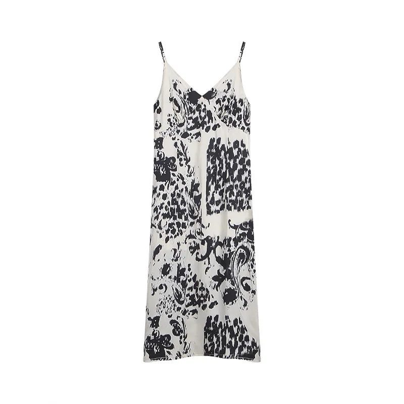 

Women's 2021 Spring Summer New Oil Painting Dress Female Elegant V-Neck Hepburn Spaghetti Strap Dress