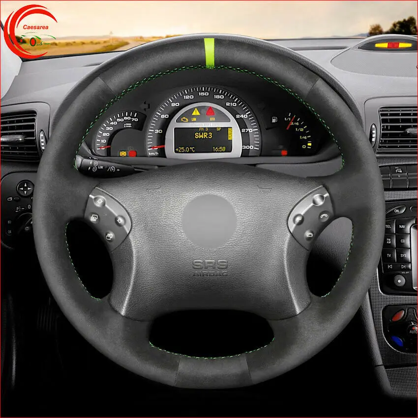 

Черная замша зеленый маркер чехол рулевого колеса автомобиля для Benz W203 c-класс 2001-07
