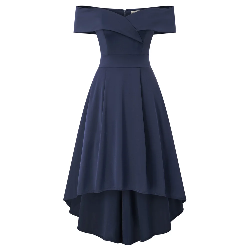 

Jasambac Women's High-Low Dress Off-the-shoulder A-Line Unlined Zipper