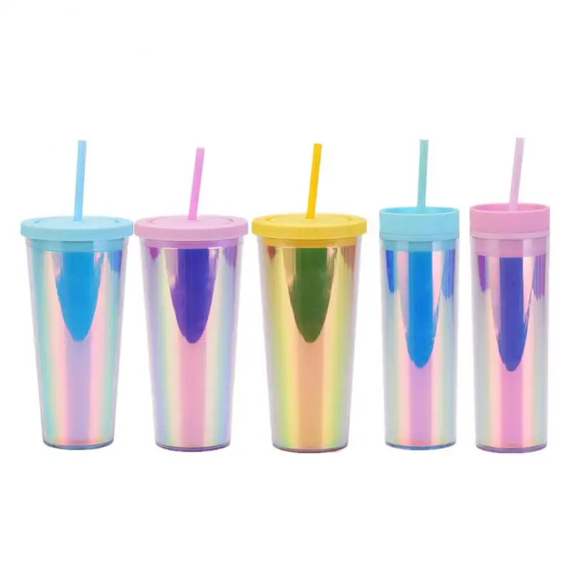 

Newest Kitchen Tumblers Creative Double-layer Straw Cup Cold Water Cup Colourful 700ml/450ml Sports Cup Beverage Cup Drinkware