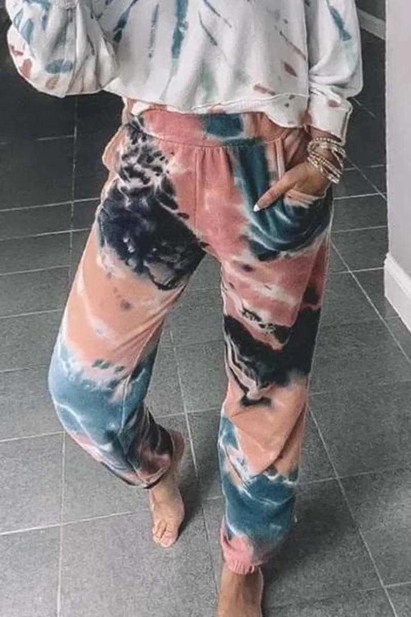 Женские штаны шаровары KALENMOS розовые камуфляжные с высокой талией свободные в