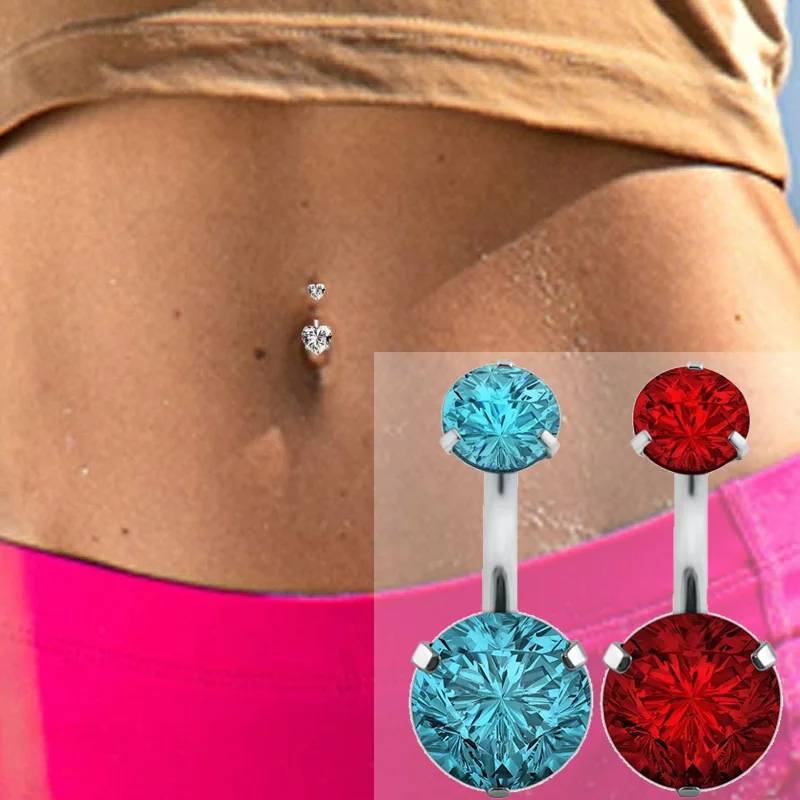 

Sexy Dangling Navel Belly Button Ring Oreja 14G Double Round Cubic Zirconia 316L Surgical Steel Belly Piercing Body Jewelry
