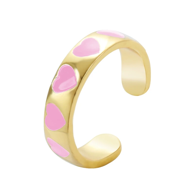 

New Multicolor Enamel Ring Thin Circle Marry Rings for Women Adjustable Opening Heart-shaped Rings Trend Fashion Jewelry