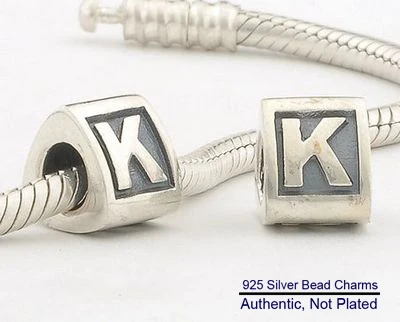 

100% 925 Sterling Silver Jewelry fits for Pandora Charms Bracelets Alphabet K Beads Free Shipping