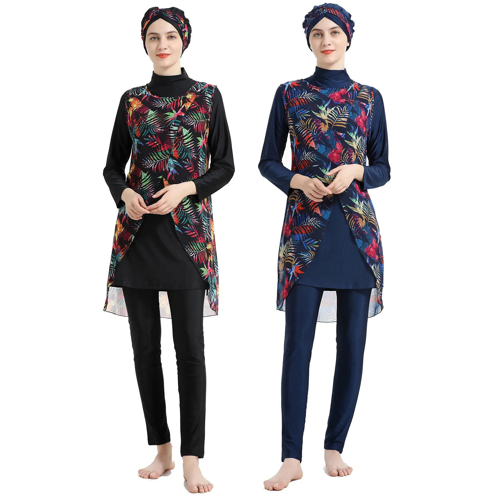 

Bushra Printed Muslim Conservative Swimsuit Middle East Hui Sun Protection Four-piece Sports Swimwear 2022