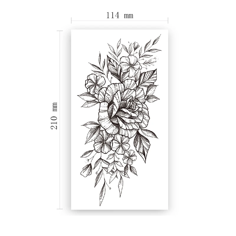 

Waterproof Temporary Tattoo Sticker Black Plain Flower Rose Leaves Design Fake Tattoos Flash Tatoos Arm Body Art for Women Girl