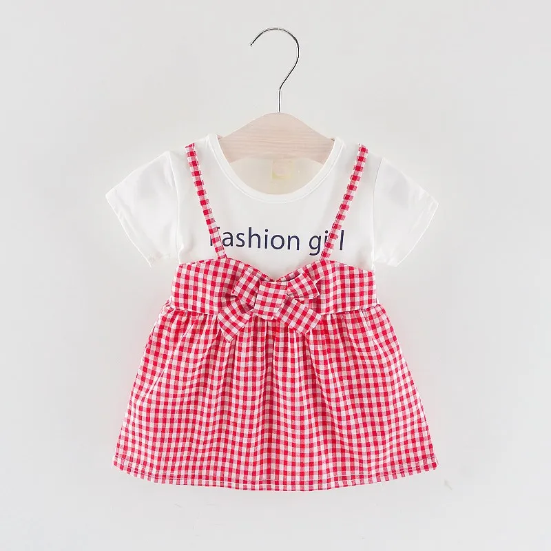 Summer New Fashion Printed Casual Plaid Kids Baby Dresses Clothing Girls Short-sleeved Cute Soft Cotton Clothes Princess Dress | Детская