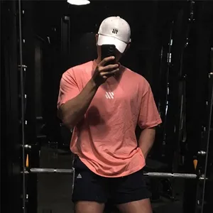 Мужская хлопковая футболка с коротким рукавом, мужская спортивная футболка, свободная футболка для фитнеса, бодибилдинга, бега, Мужская брендовая одежда для тренировок