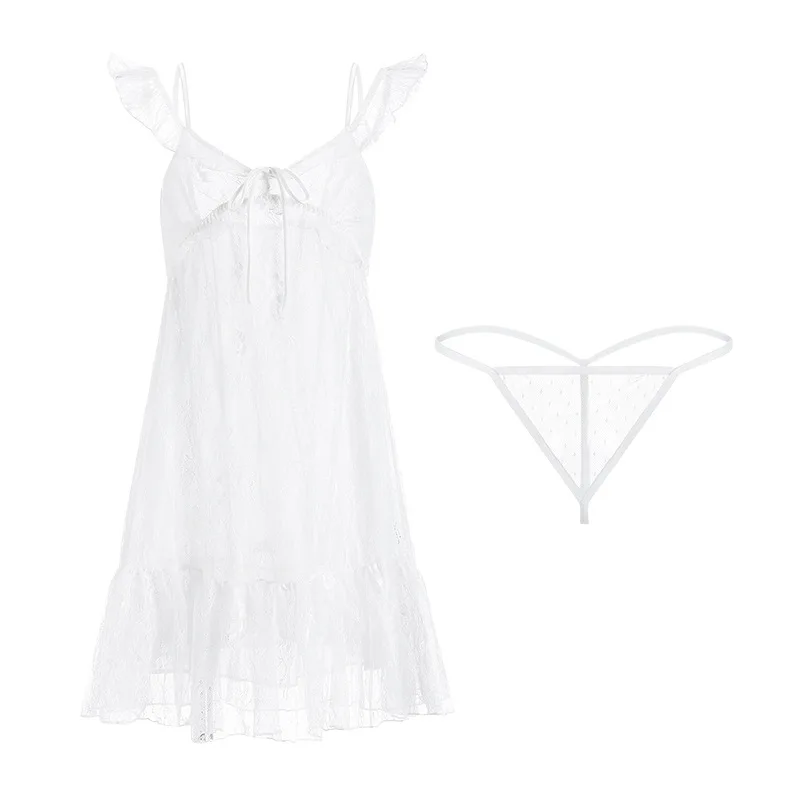

White sweet lace summer double layer fairy princess style French suspender Nightdress Nightgown young girl Sleep dress M/L