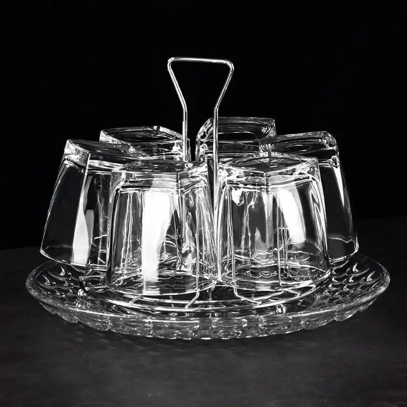 

Glass cup with cup holder drain tray tea cup set with household heat-resistant tea cup beer mug thick anti-scalding wine glasses