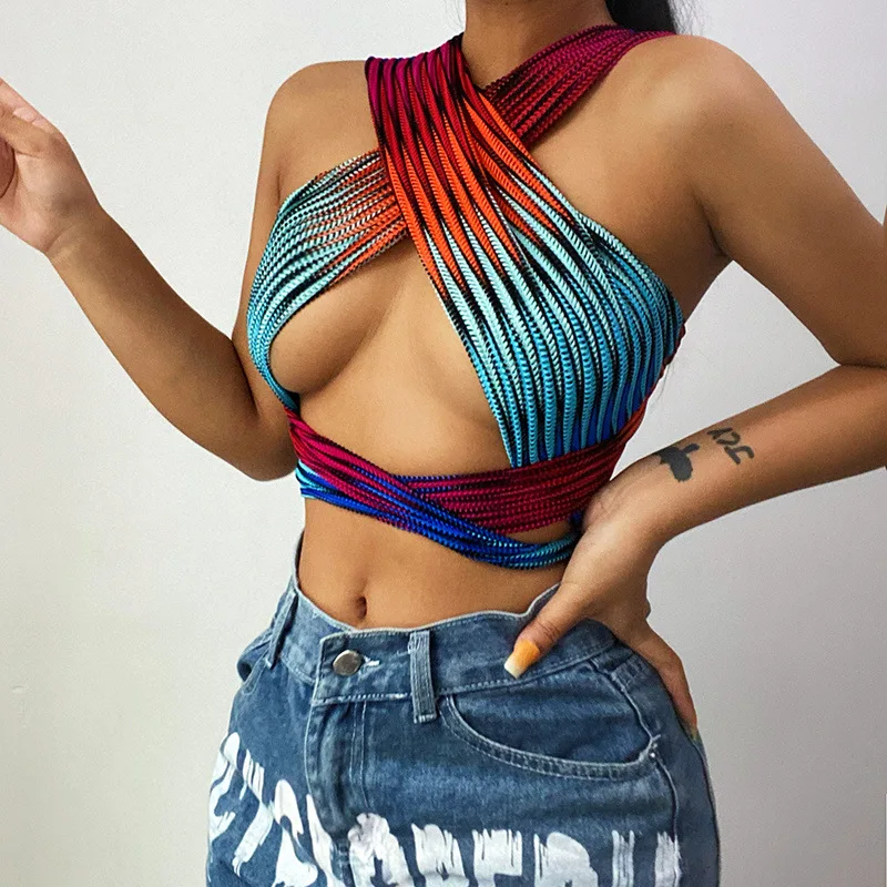 

Tube Crop Tops for Women 2021 Y2k Aesthetic Tanks Camis Basic Patchwork Camisole Sexy Summer Crossover Halter Strapless Tank Top