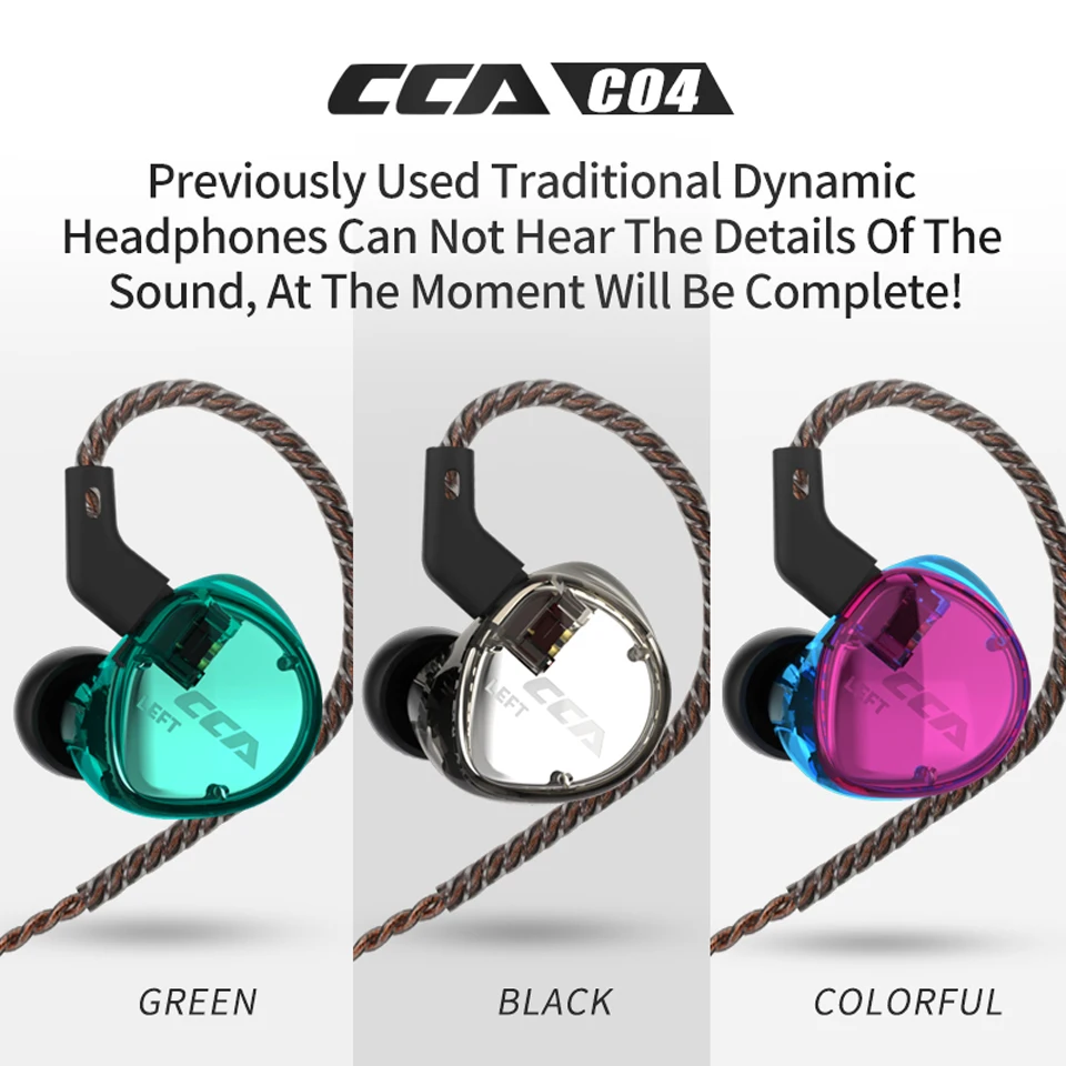 CCA C04 1DD + 1BA двойной драйвер наушники Ecouteur Музыка Спорт проводные с 2 контактный