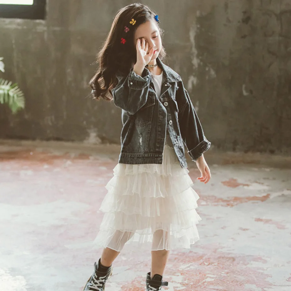 Джинсовая куртка с цветочной вышивкой для девочек 6 14 лет|Куртки и пальто| |