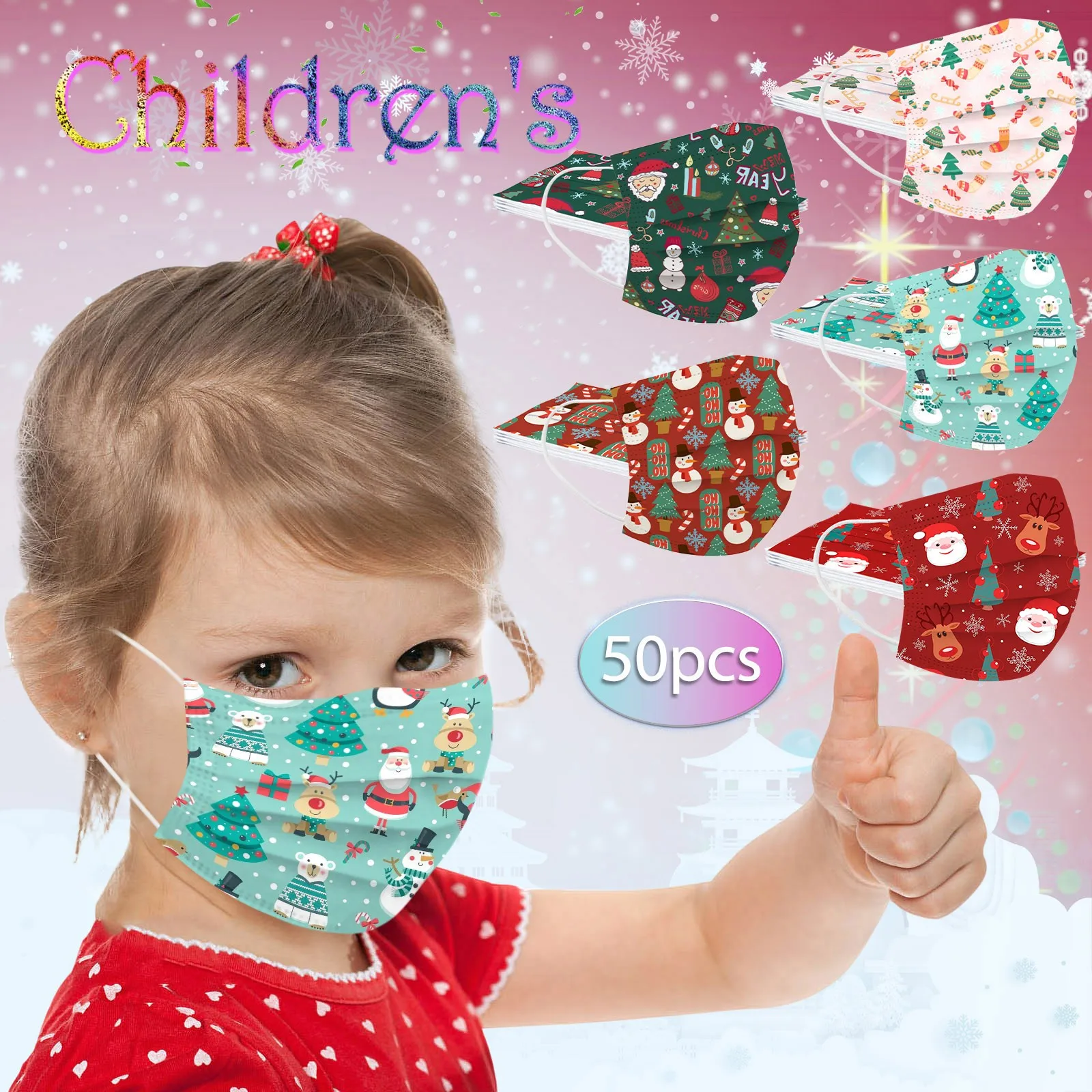 

Детские рождественские маски с принтом Санта-Клауса, мультяшная Рождественская маска, одноразовые маски для лица, 2022, тушь для ресниц на Хэл...