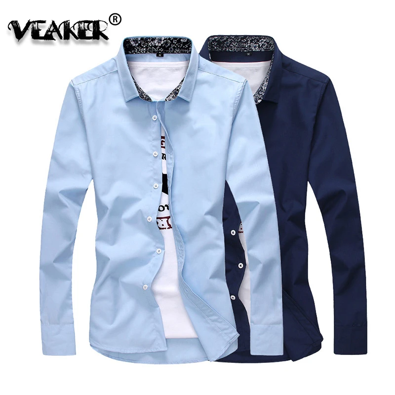 Мужская приталенная рубашка с длинным рукавом красная/синяя Повседневная