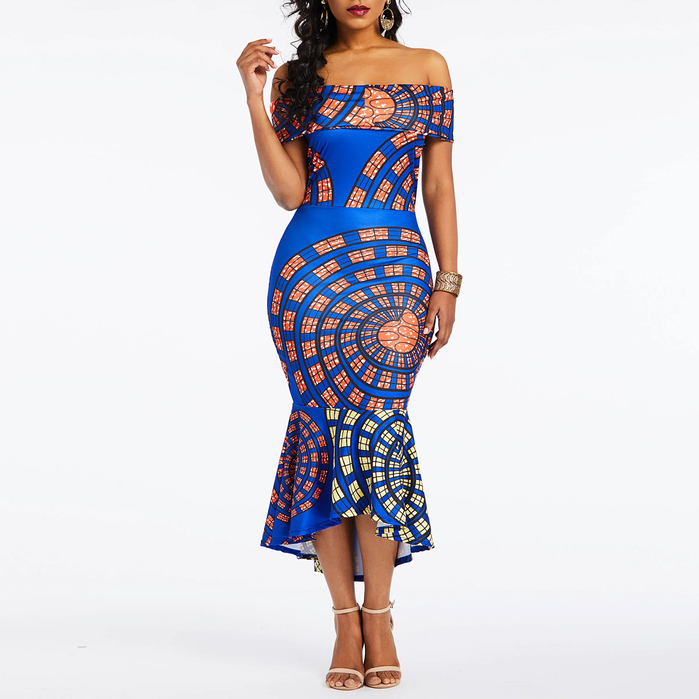 Женское вечернее платье макси с юбкой годе Элегантное синее длинное открытыми