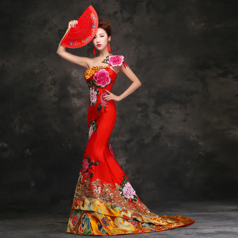 

Women Embroidery Mermaid Dress Strapless Sleeveless Long Maxi Dresses Elegant Lady Evening Party Bodycon Sexy Sequins Dress