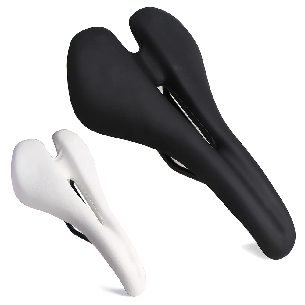 

White/Black Road Bicycle Saddle Leather Hollow Breathable MTB Bike Saddle Comfortable Cycling Front Seat Color Label Cushion