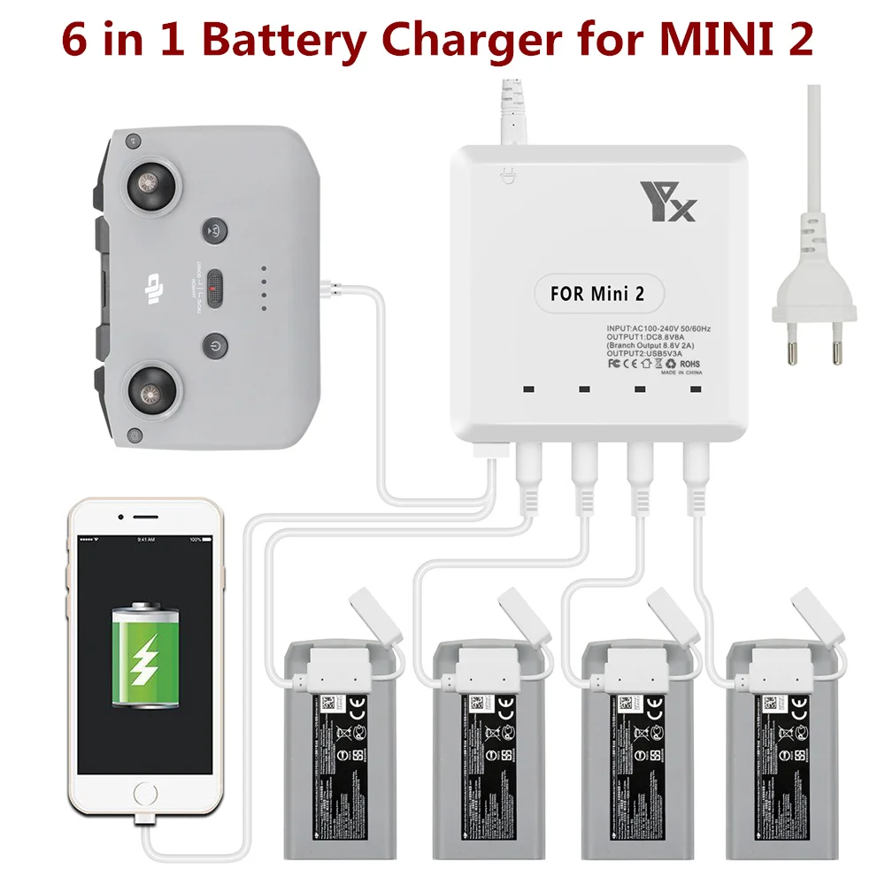 

6 in 1 Mavic Mini SE Drone Battery Charger with USB Charge Port Remote Control Charging for DJI Mini SE/Mini 2 Drone Accessories